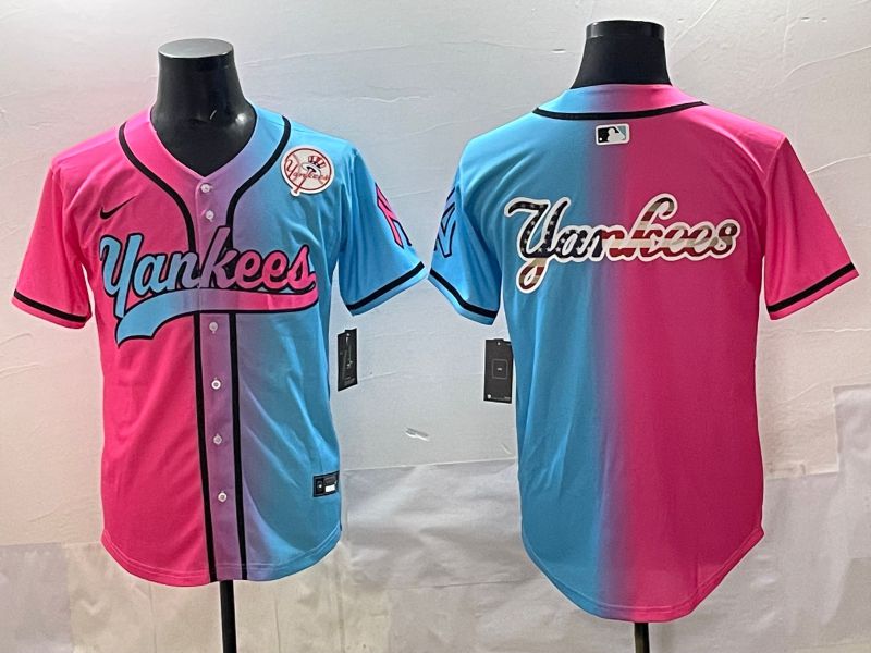 Men 2025 New York Yankees Blank Blue pink Game Nike MLB Jersey style 008->detroit tigers->MLB Jersey